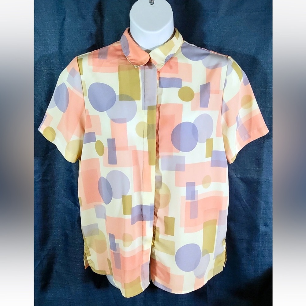 Vintage Geometric Patterned Short Sleeve Shirt